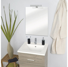 Badmöbel-Set Differnz Luka BxHxT 60 x 170 x 48 cm Frontfarbe eiche hell mit Waschtisch Keramik weiß und Waschtisch Spiegel mit LED-Beleuchtung Waschtischunterschrank