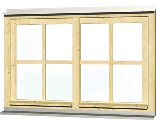 Holzfenster mit rechteckigen Glasflächen