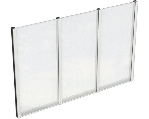 Drei lichtdurchlässige Kunststoffplatten für den Bau von Überdachungen oder Carports