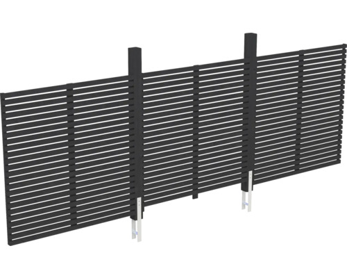 Panneau de protection visuelle avec lamelles horizontales et poteaux