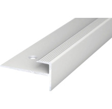 Treppenkantenprofil aus Aluminium mit geriffelter Oberfläche und Befestigungsbohrung
