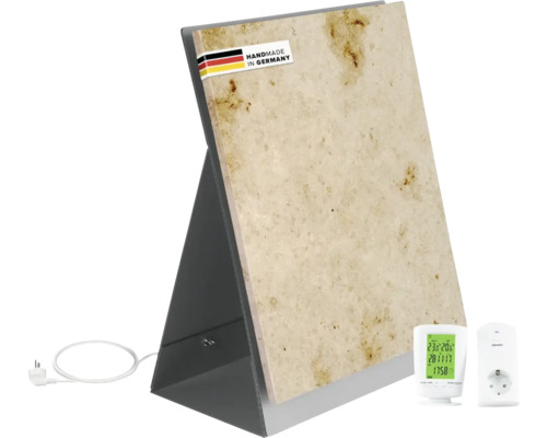 Chauffage infrarouge en pierre naturelle Marwona Lymonit 60x50 cm 500 watts avec thermostat radio, récepteur et pied de support