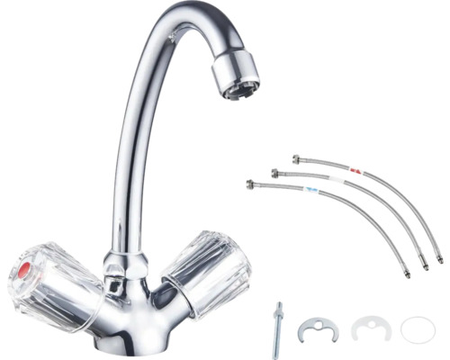 Robinet de cuisine à double poignée avec matériel d''installation