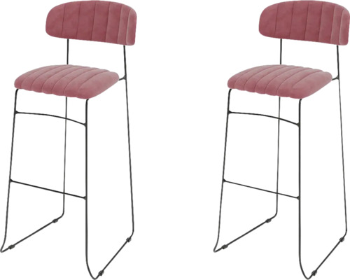 Deux tabourets de bar avec repose-pieds et assise en tissu