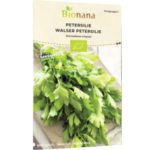 Petersilie Samenpackung mit Bionana Logo und Europäischem Bio-Siegel