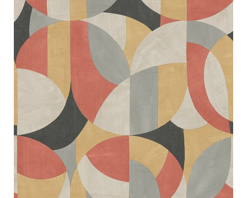 Papier peint intissé 39932-3 French Affair formes graphiques rouge Motif de papier peint graphique avec des demi-cercles et des rectangles