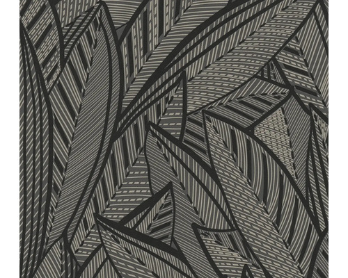 Papier peint intissé 39933-4 French Affair feuilles de palmier noir brillant Vue détaillée d''un papier peint avec un motif de feuilles graphiques
