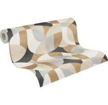 Rouleau de papier peint avec motif abstrait de cercles en beige et gris