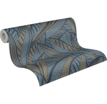 Vliestapete 39933-5 French Affair Palmenblätter blau glänzend
