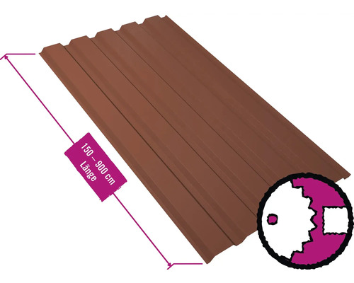 PRECIT Trapezplatte für Wand W35LA Kupferbraun RAL 8004 80mµ Shimoco Beschichtung Fix-Breite 1070 mm x Stärke 0,5 mm (Meterware ab 150 bis max. 900 cm)