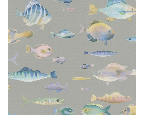 Papier peint intissé 39696-1 Pint Walls 2 motif animal poissons beige gris Papier peint à motif de poissons