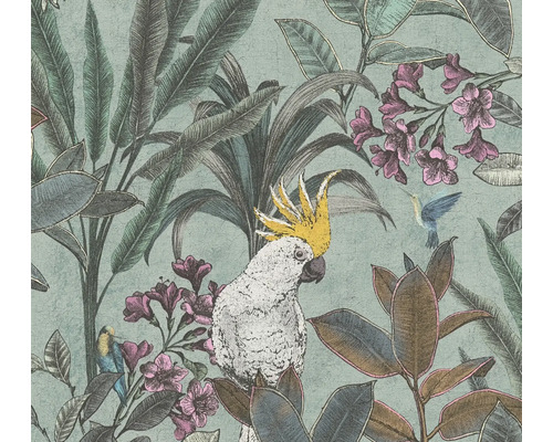 Vliestapete 39748-2 Pint Walls 2 Dschungel Kakadu blau Tapete mit Papagei, Kolibri, Blättern und Blüten
