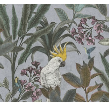 Tapete mit Pflanzen-, Vogel- und Kakadu-Motiv
