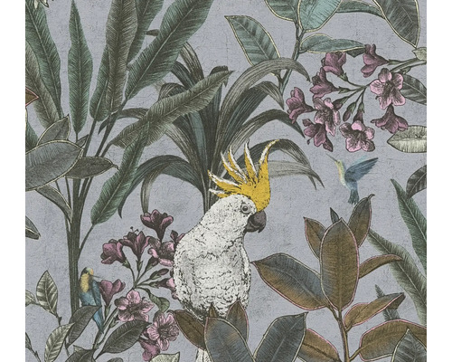 Vliestapete 39748-3 Pint Walls 2 Dschungel Kakadu grau blau Tapete mit Pflanzen-, Vogel- und Kakadu-Motiv