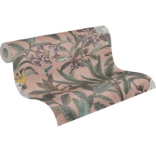 Rouleau de papier peint avec motif de plantes, d''oiseaux et de fleurs