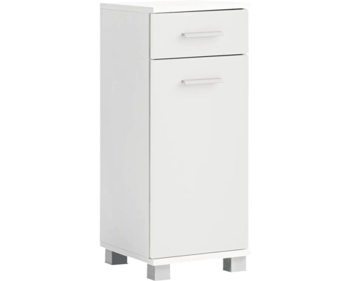 Armoire basse Palermo lxhxp 30,3 x 75,3 cm x 32,6 cm couleur de façade blanc Meuble sous-lavabo blanc avec deux tiroirs et poignées argentées