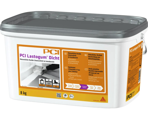 Revêtement d’étanchéité flexible PCI Lastogum® Dicht gris 8 kg PCI Lastogum Dicht, revêtement d''étanchéité flexible pour l''intérieur, seau de 8 kilogrammes