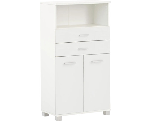 Highboard Palermo lxhxp 59,8 x 110,5 cm x 32,6 cm couleur de façade blanc Armoire multifonctionnelle blanche avec compartiment ouvert, deux tiroirs et deux portes