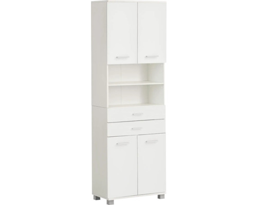 Armoire haute Palermo lxhxp 59,8 x 180,9 cm x 32,6 cm couleur de façade blanc Armoire polyvalente blanche avec tiroirs, étagères et portes pour plus de rangement