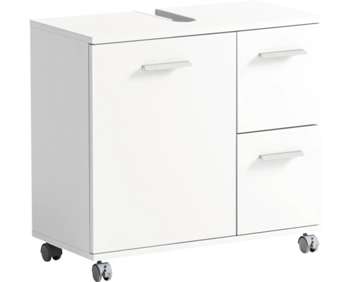 Waschtischunterschrank Palermo BxHxT 65,1 x 60 cm x 32 cm Frontfarbe weiß Unterschrank mit Schubladen und Rollen für Badezimmer