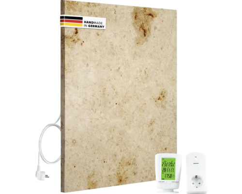 Chauffage infrarouge en pierre naturelle Marwona Lymonit 60x50 cm 500 watts avec thermostat radio et récepteur