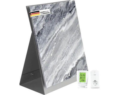 Chauffage infrarouge en pierre naturelle Marwona Qarama 60x50 cm 500 watts avec thermostat radio, récepteur et pied de support