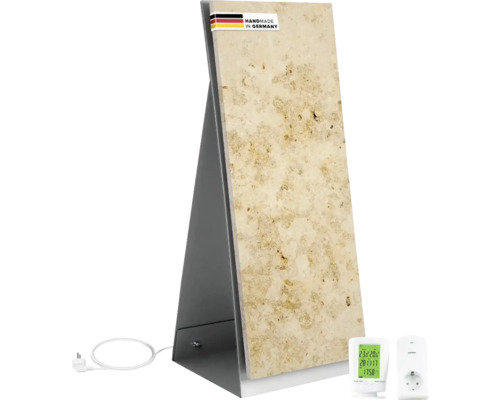 Chauffage infrarouge en pierre naturelle Marwona Lymonit 100x40 cm 800 watts avec thermostat radio, récepteur et pied de support