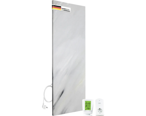 Chauffage infrarouge en pierre naturelle Marwona Bianco 100x40 cm 800 watts avec thermostat radio et récepteur