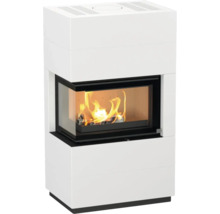 Kaminofen mit Sichtfenster und brennendem Holz