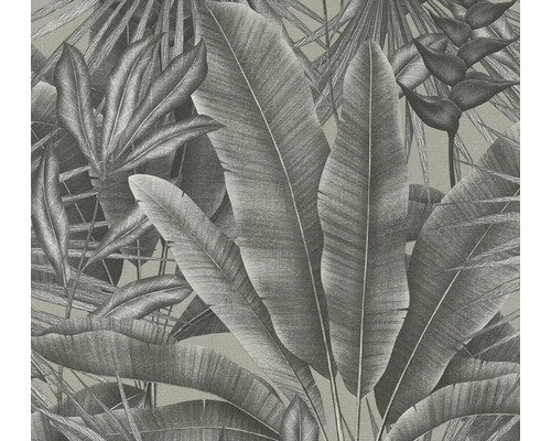 Papier peint intissé 39647-3 Stories of Life feuilles de la jungle gris Papier peint avec motif de feuilles