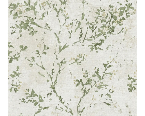 Papier peint intissé 39650-4 Stories of Life branches aquarelle vert crème Papier peint à motif floral et motifs végétaux
