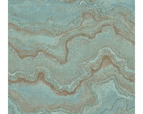 Papier peint intissé 39659-1 Stories of Life aspect marbre Malachit turquoise or Papier peint à motif marbré