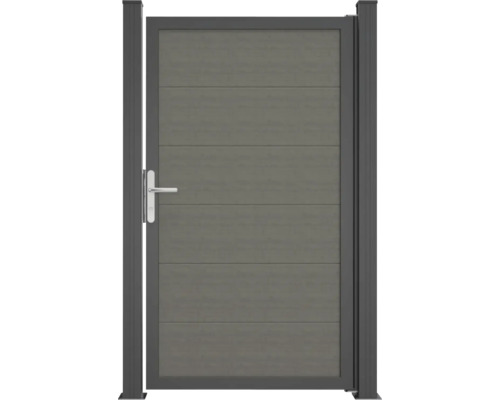Einzeltor GroJa BasicLine Nova DIN universal vormontiert ohne Pfosten 100 x 180 cm Grey Ash Cut Gartentür aus Aluminium mit horizontalen Paneelen und Griff