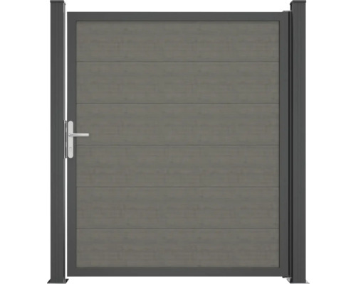 Einzeltor GroJa BasicLine Nova DIN universal vormontiert ohne Pfosten 150 x 180 cm Grey Ash Cut Gartentür aus Holz und Metall