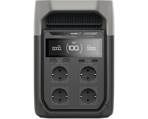 Tragbare Powerstation mit vier Steckdosen, USB Anschlüssen und Display