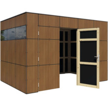 Gartenhaus mit Holzwandverkleidung und Tür