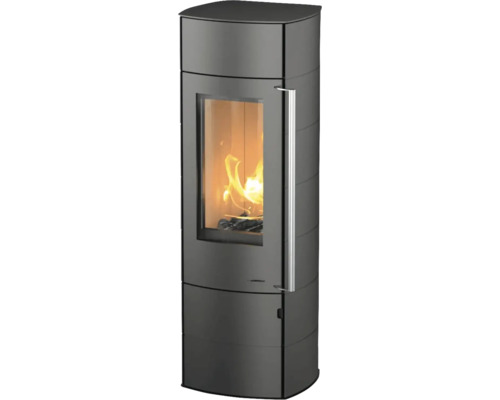 Kaminofen Thermia Alpha Ring Stahl schwarz 6 kW mit Wärmefach Kaminofen mit Sichtfenster und Holzfeuer