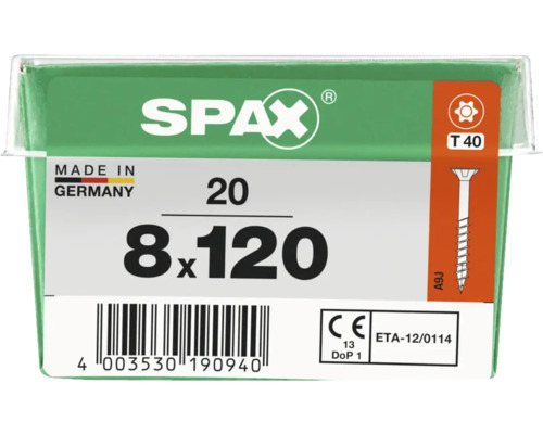 Paquet de 20 vis SPAX, 8 x 120 millimètres
