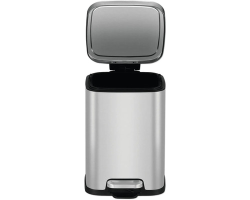 Poubelle à pédale en acier inoxydable avec couvercle ouvert