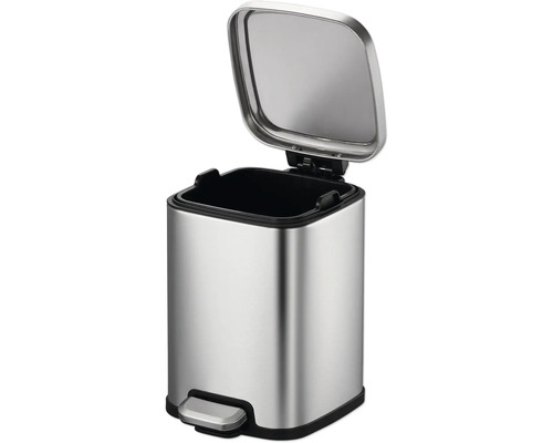 Poubelle à pédale en acier inoxydable avec couvercle ouvert