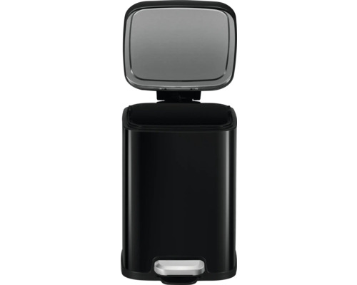 Poubelle à pédale noire avec couvercle ouvert pour l''élimination des déchets