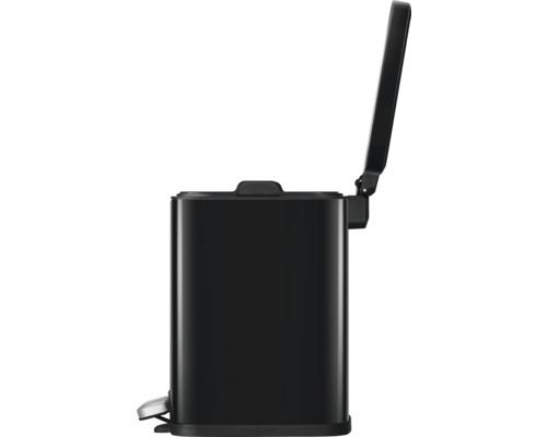 Poubelle à pédale noire avec couvercle ouvert