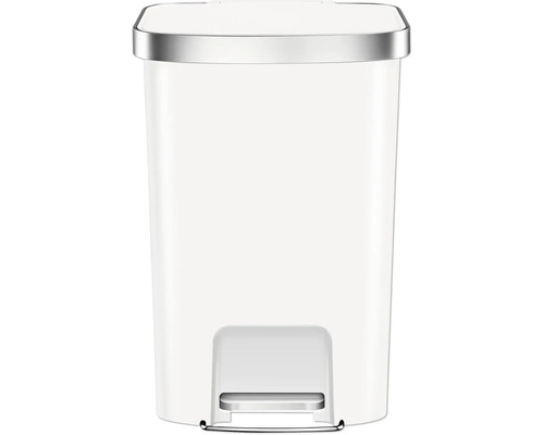 Poubelle à pédale blanche avec détails en acier inoxydable