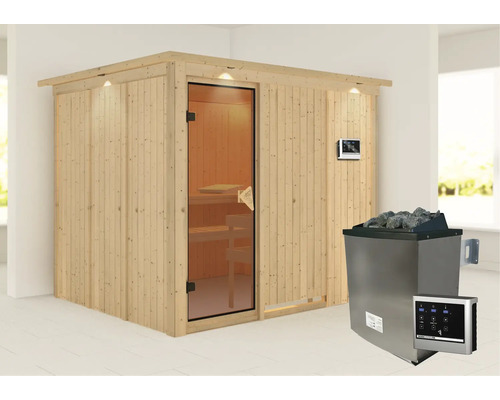 Sauna en bois avec poêle et commande