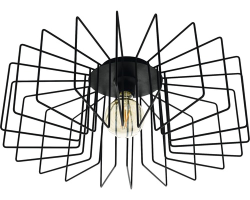 Plafonnier noir avec motif géométrique en fil de fer et ampoule