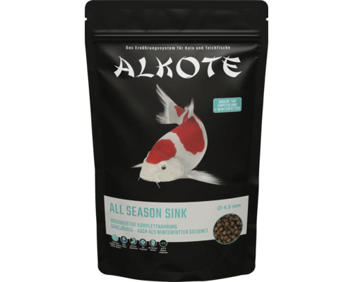 Teichfutter ALKOTE All Season "sink" 4,5 mm 750g schwimmendes Koifutter für gesamte Fütterungsperiode mit Prebiotika Alkoté All Season Sink Koi- und Teichfischfutter
