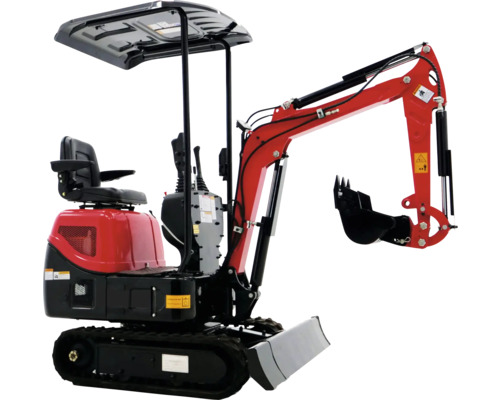 Minibagger PowerPac MB940-B (Benzin), inkl. Rechen, Schaufel, Grabenschaufel und Schnellwechsler, fertig montiert und betriebsbereit, Grabkraft 5,5 kN Grabtiefe 1,65 m