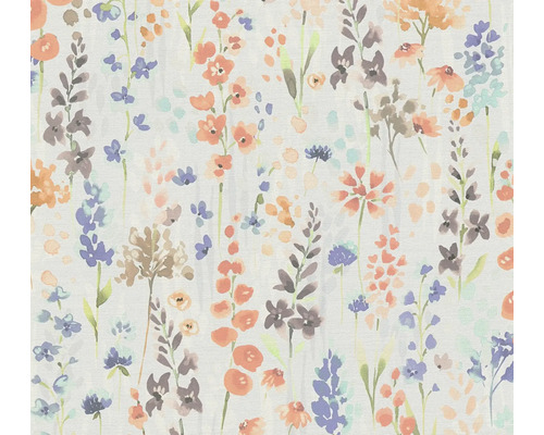 Papier peint intissé 39606-3 Aquarell Dreams feuilles naturel bleu orange