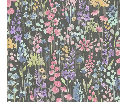 Papier peint intissé 39606-4 Aquarell Dreams feuilles naturel noir rose vif