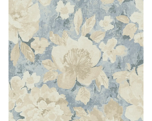 Papier peint intissé 39607-1 Aquarell Dreams feuilles naturel bleu crème